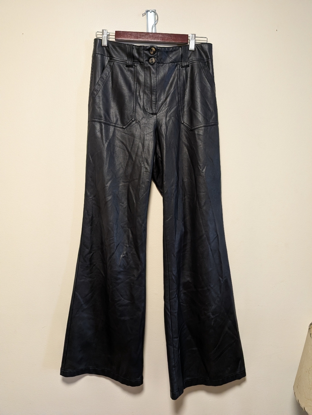 Maeve Anthropologie Colette Faux Leather Pants Black 12 Tall